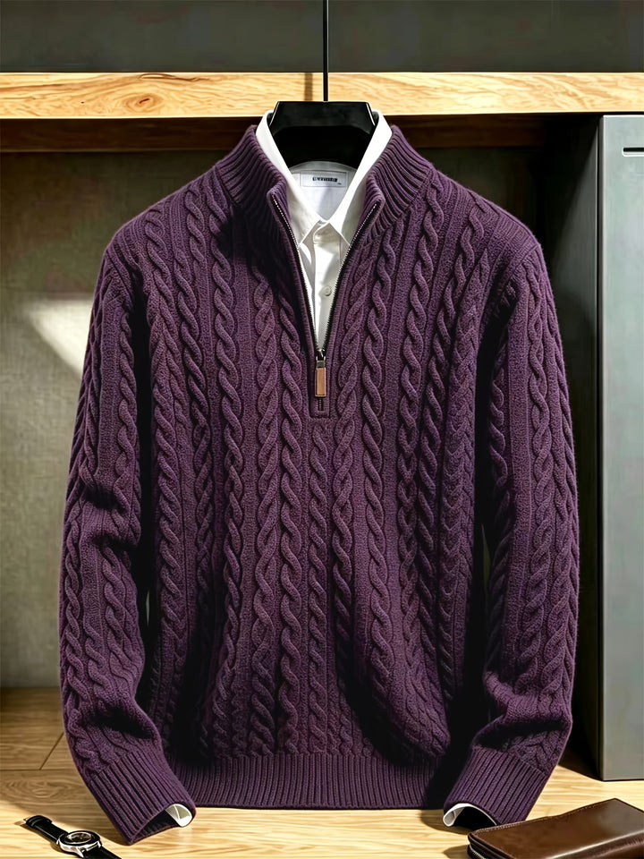 Men's Quarter Zip Cable Knit Aran Jumper 3
