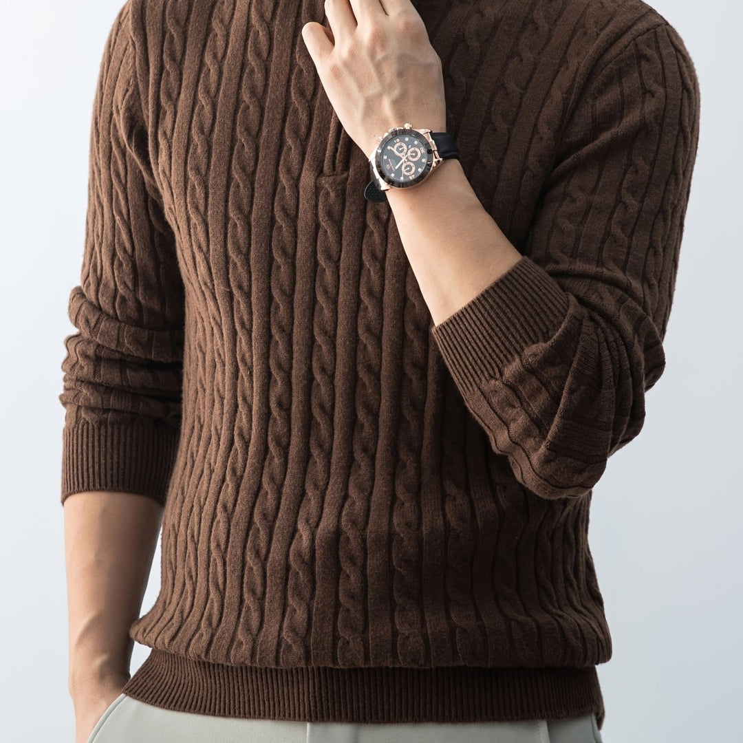 Men's Fleece Lined Quarter Zip Aran Jumper 12