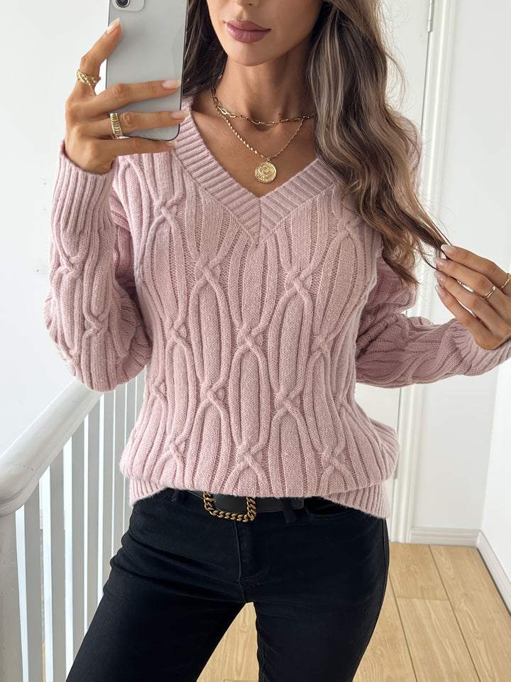Women's Oversized V Neck Cable Aran Jumper 3