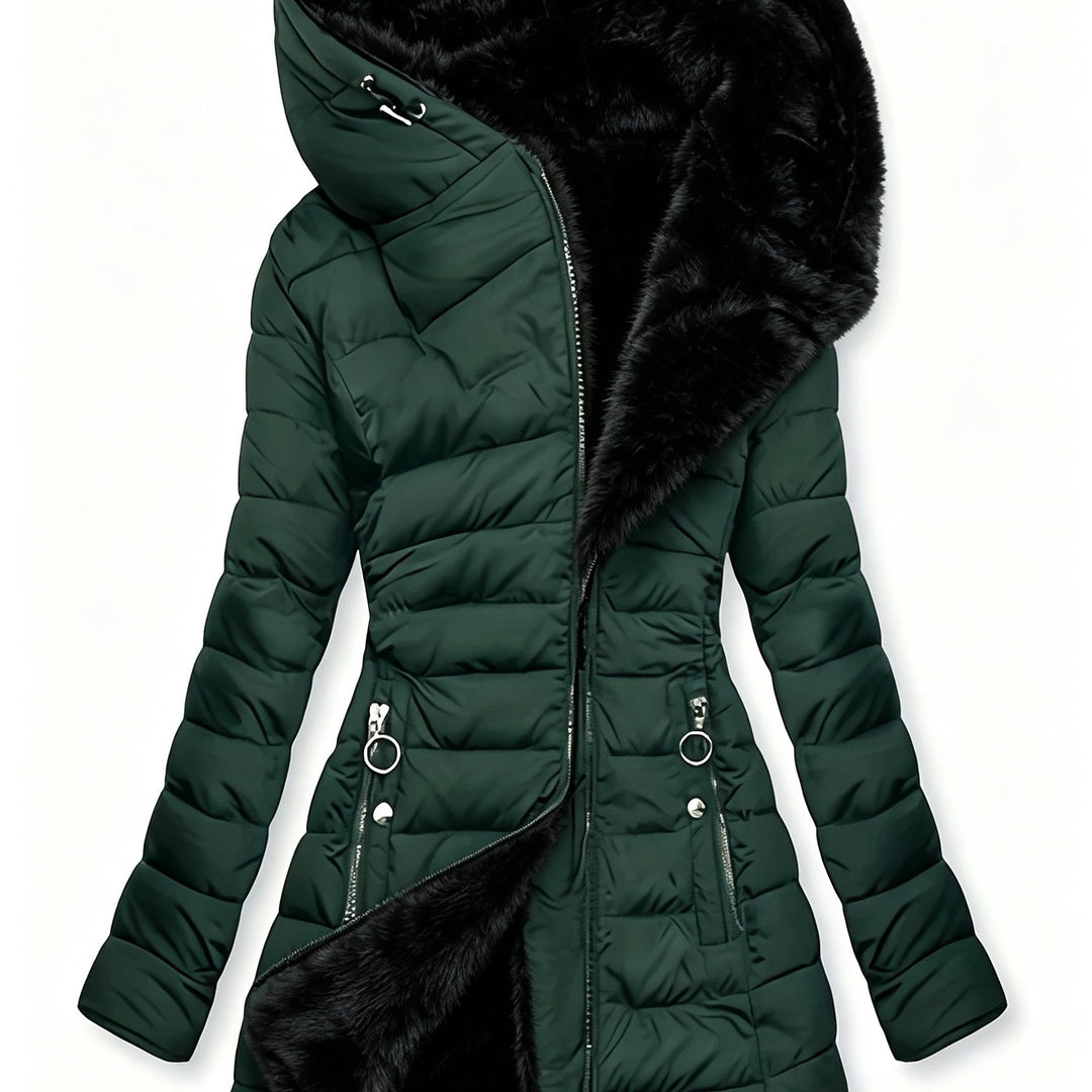 Women's Mid Length Fleece Lined Hooded Quilted Jacket 13