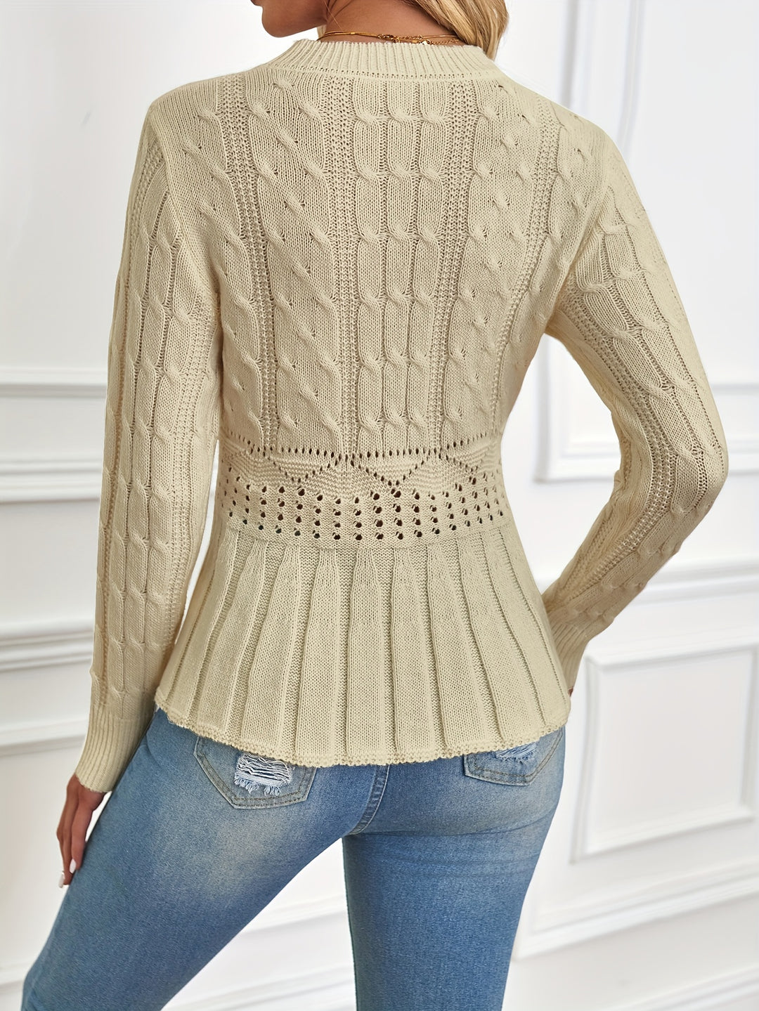 Women's Cable Knit Peplum Aran Jumper 7