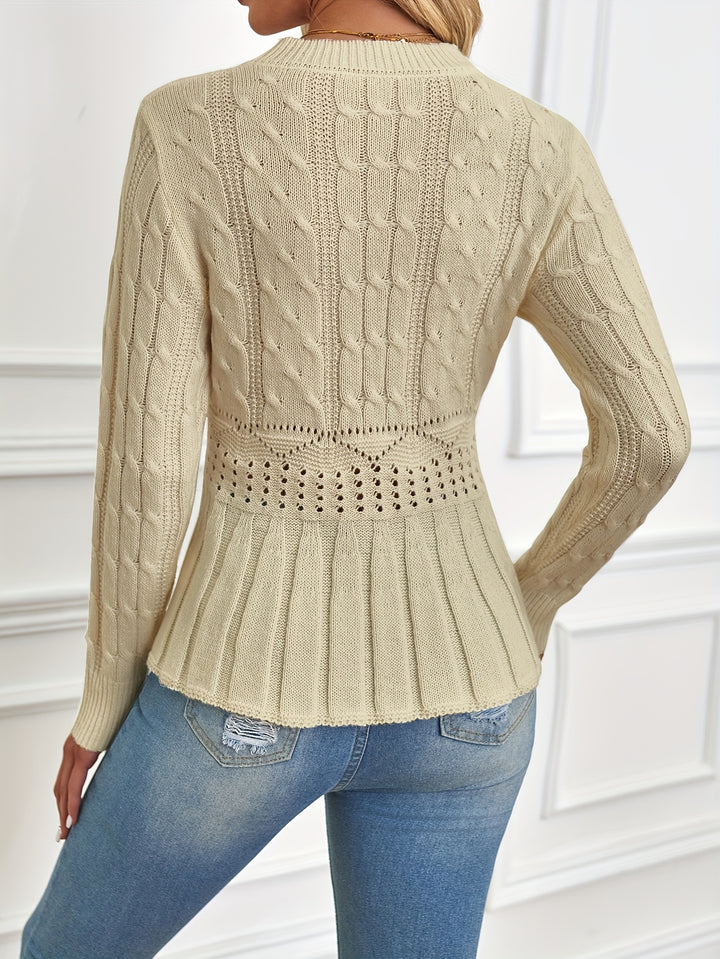 Women's Cable Knit Peplum Aran Jumper 7