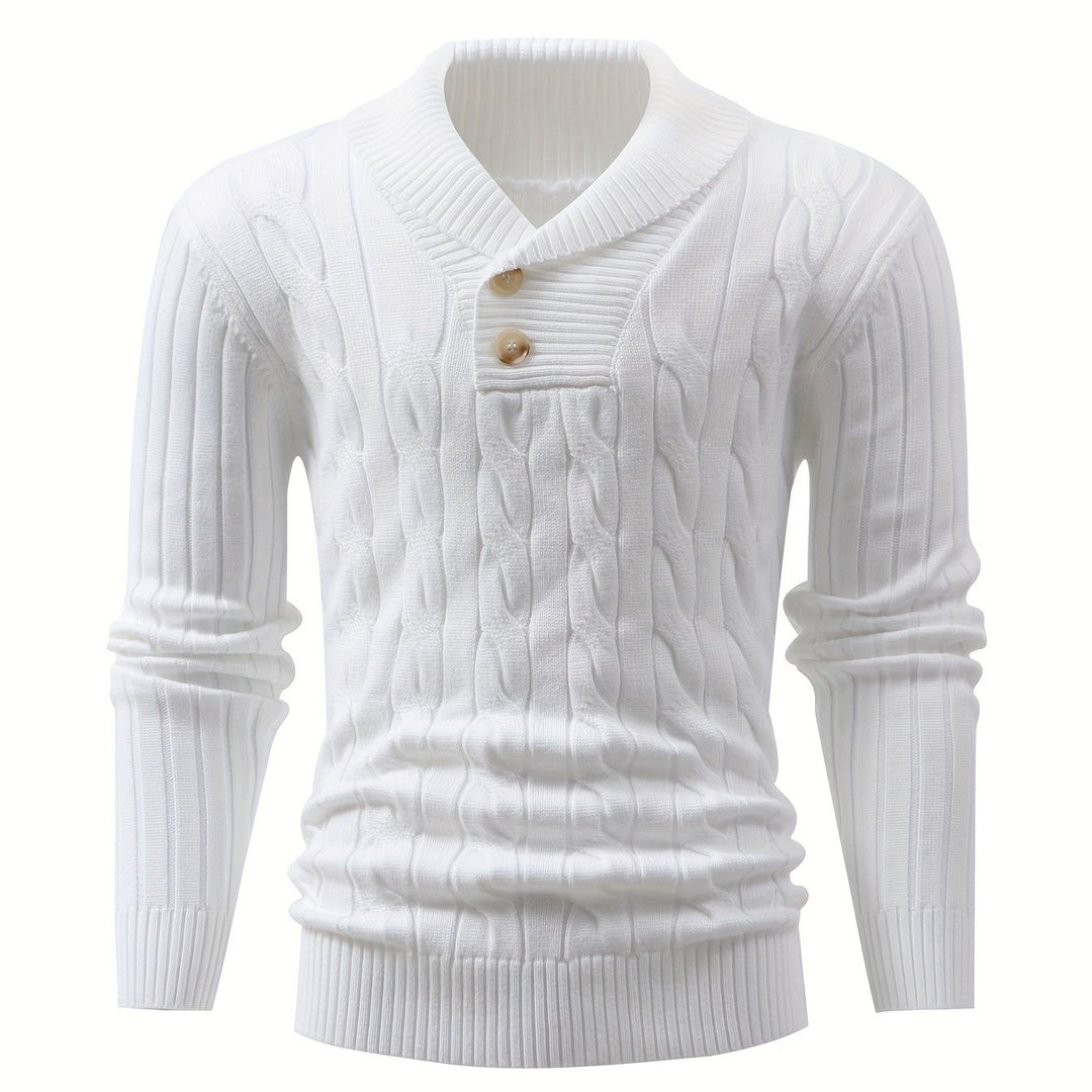 Men's Shawl Collar Ribbed Knit Aran Jumper 11