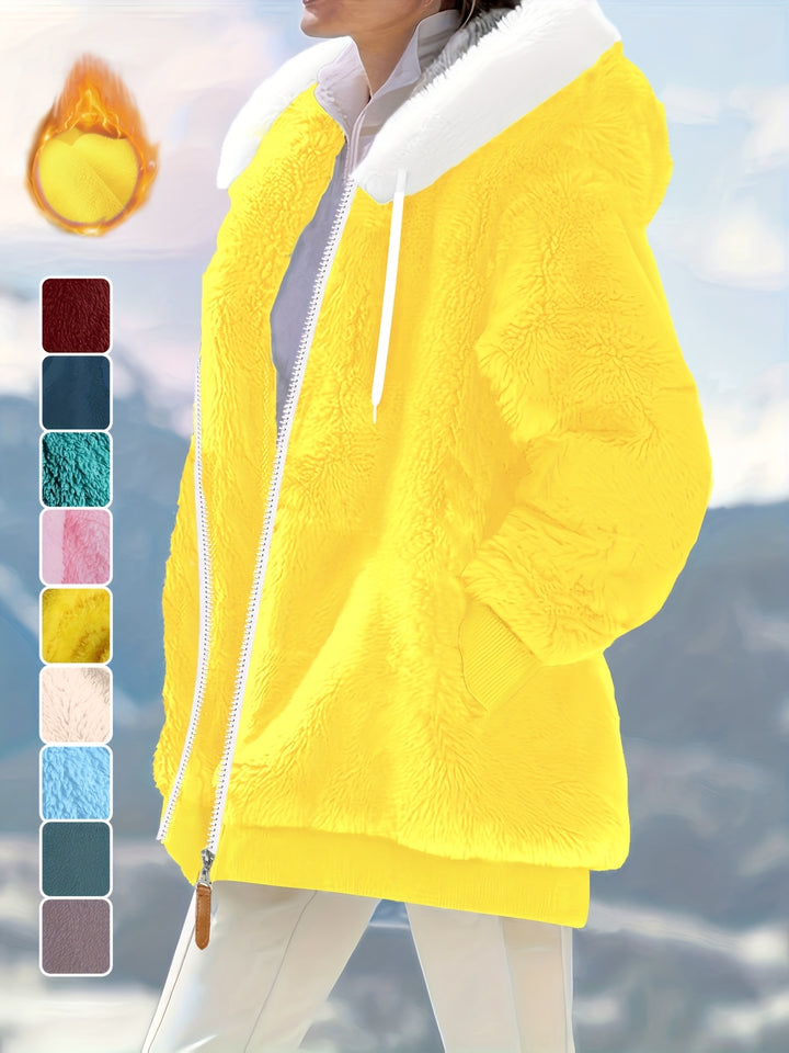 Women's Plus Size Oversized Sherpa Fleece Zip Up Hoodie Jacket 4