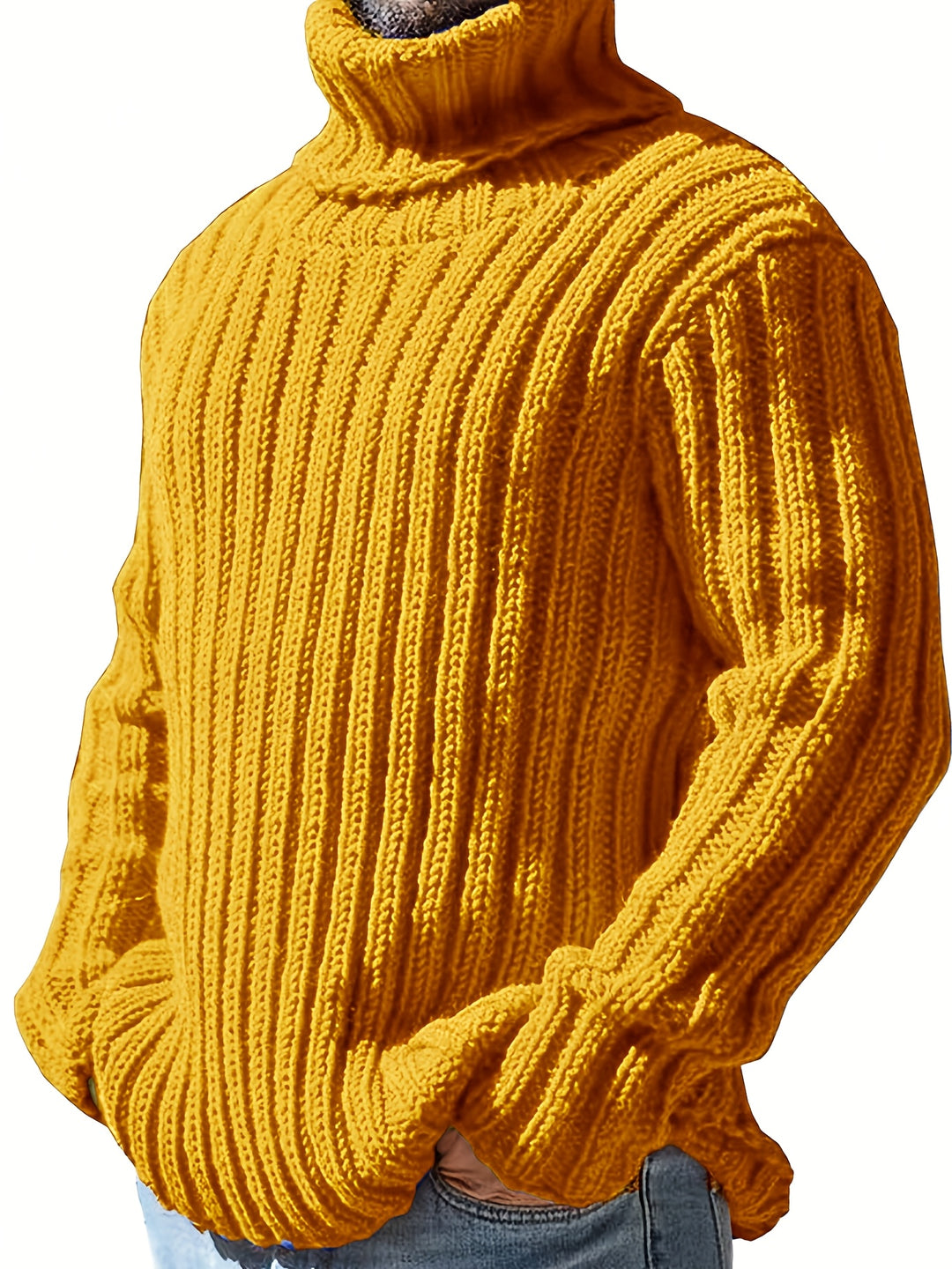 Men's Chunky Ribbed Turtleneck Aran Jumper 1