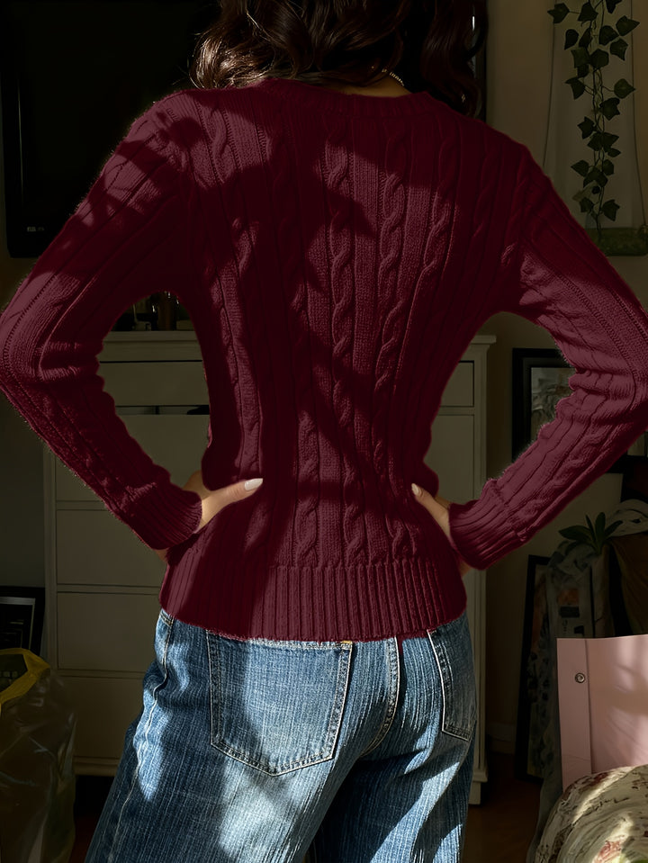Women's Fitted V Neck Cable Aran Jumper 8