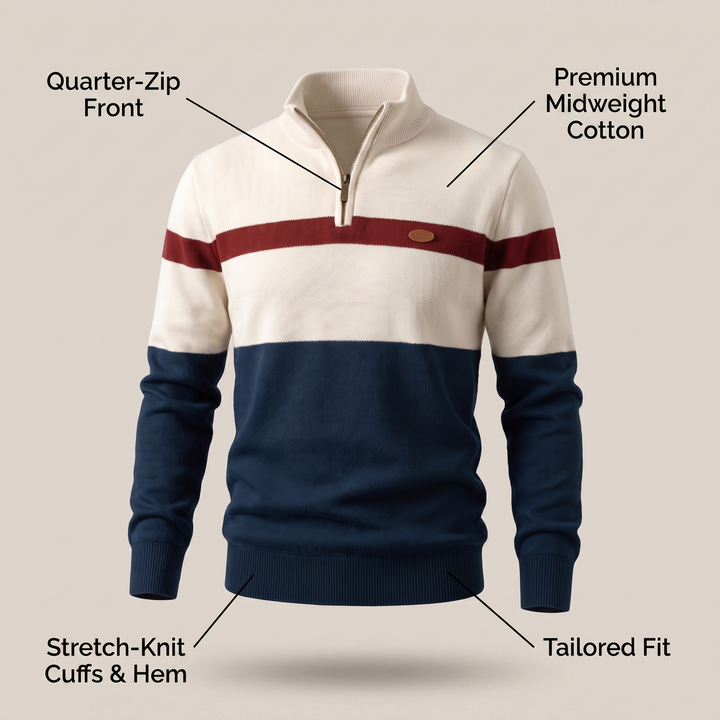 Men's Colour Block Quarter Zip Jumper - Navy White