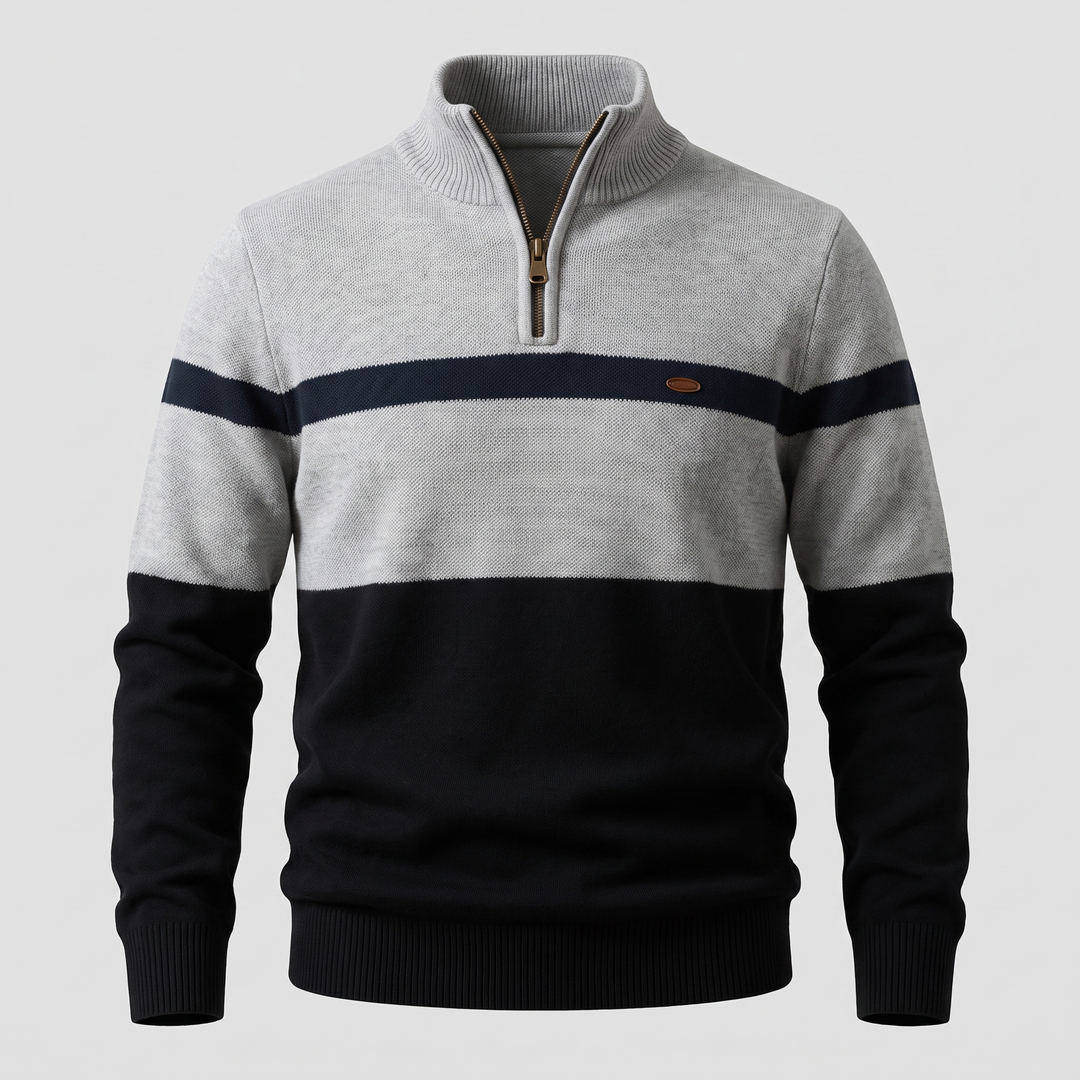 Men's Colour Block Quarter Zip Jumper - Grey Navy
