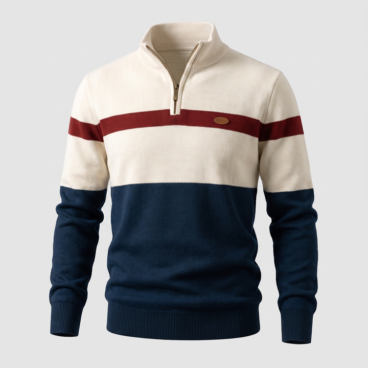 Men's Colour Block Quarter Zip Jumper - Navy White