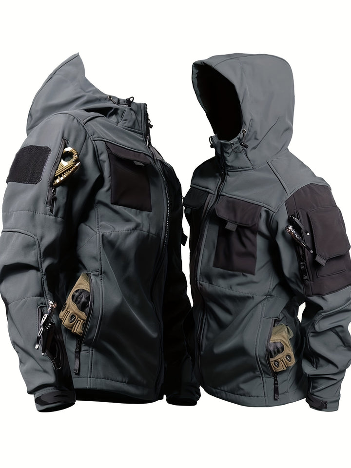 Men's Fleece Lined Hooded Softshell Multi Pocket Jacket 6