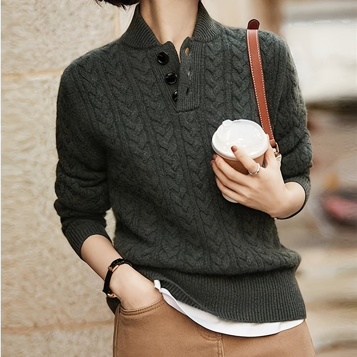 Women's Cable Knit Collared Aran Jumper 12