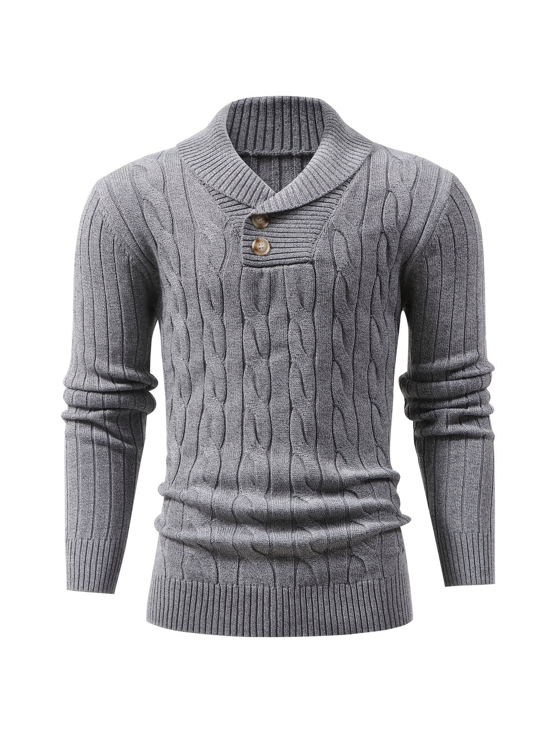 Men's Shawl Collar Ribbed Knit Aran Jumper 5