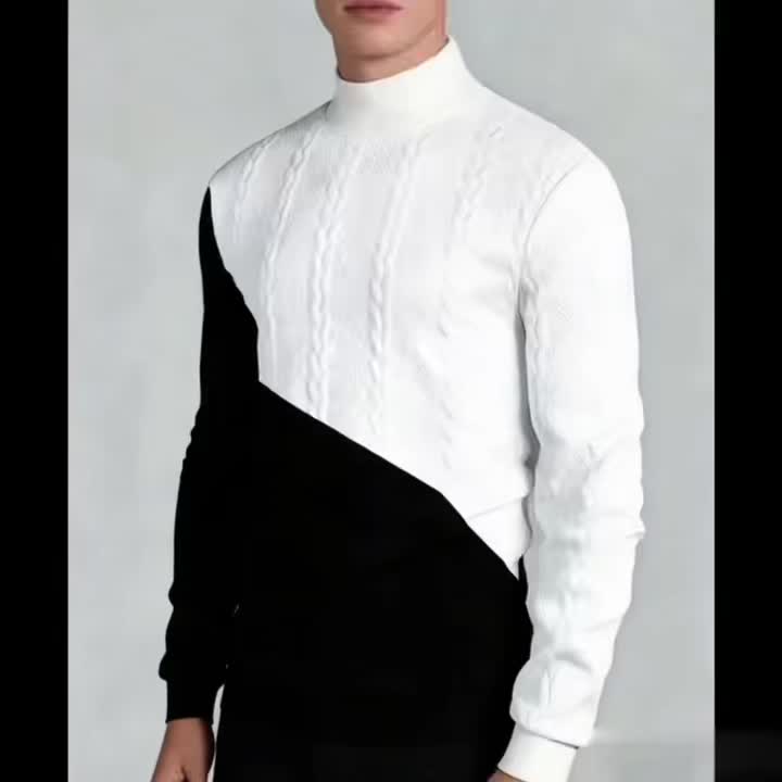 Men's Mock Neck Textured Knit Aran Jumper 11