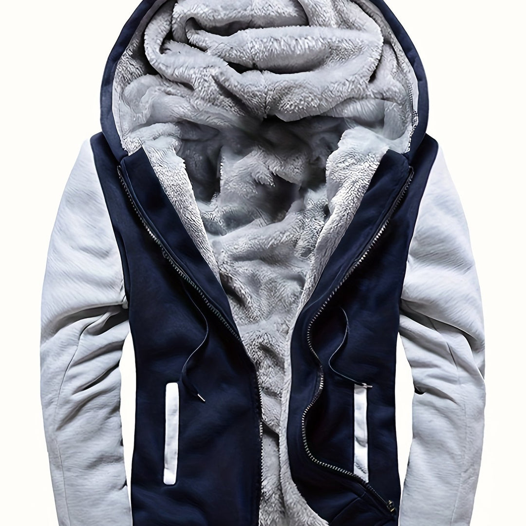 Men's Sherpa Lined Colour Block Zip Up Hoodie Jacket 15