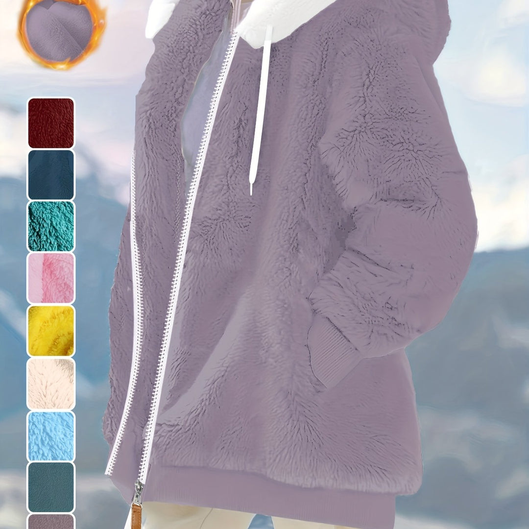 Women's Plus Size Oversized Sherpa Fleece Zip Up Hoodie Jacket 17