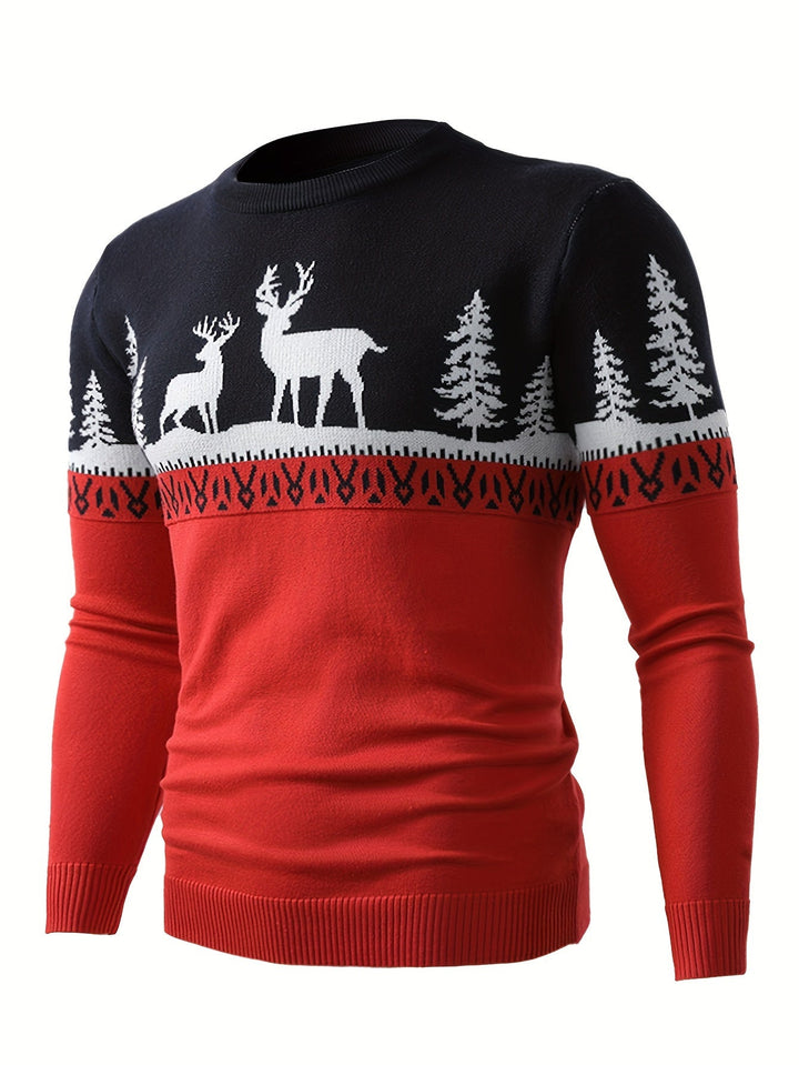 Men's Reindeer Crew Neck Christmas Jumper - Red