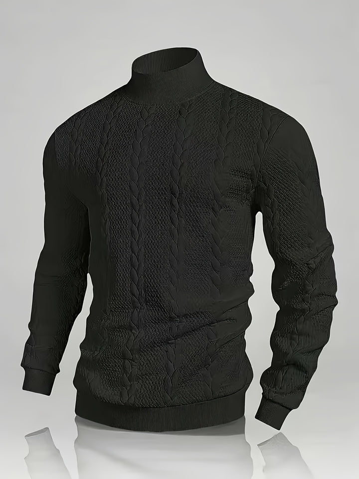 Men's Mock Neck Textured Knit Aran Jumper 1