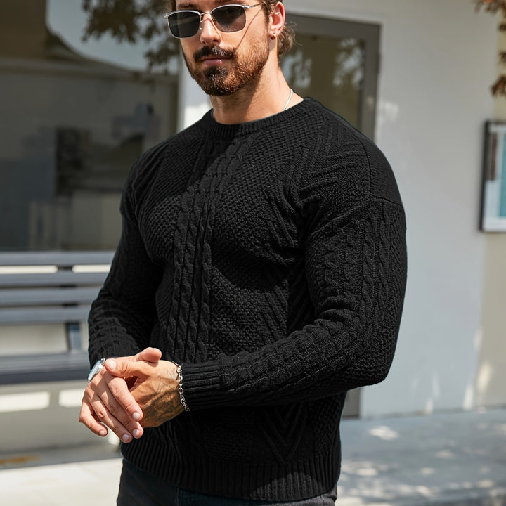 Men's Crew Neck Cable Panel Aran Jumper 13
