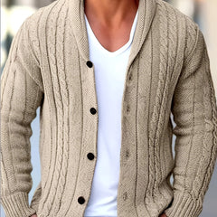 Eoghan | Men's Shawl Collar Button Up Cable Aran Cardigan