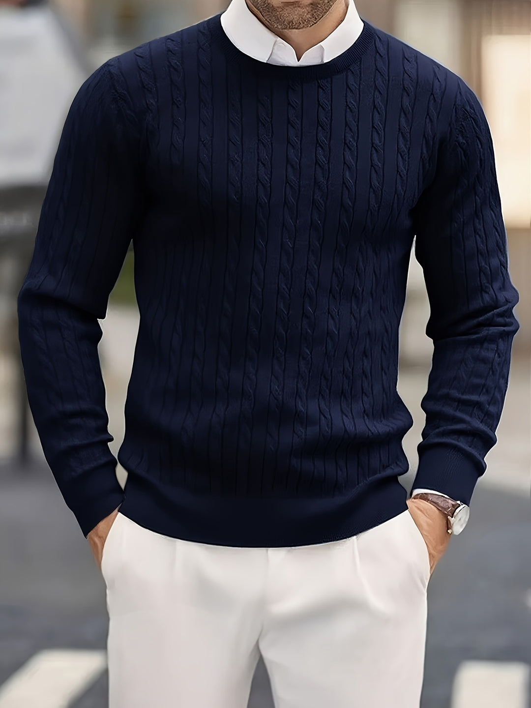 Men's Crew Neck Cable Knit Aran Jumper 6
