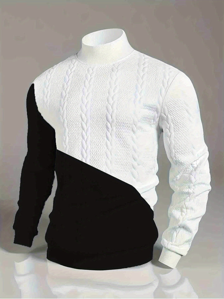 Men's Mock Neck Textured Knit Aran Jumper 4