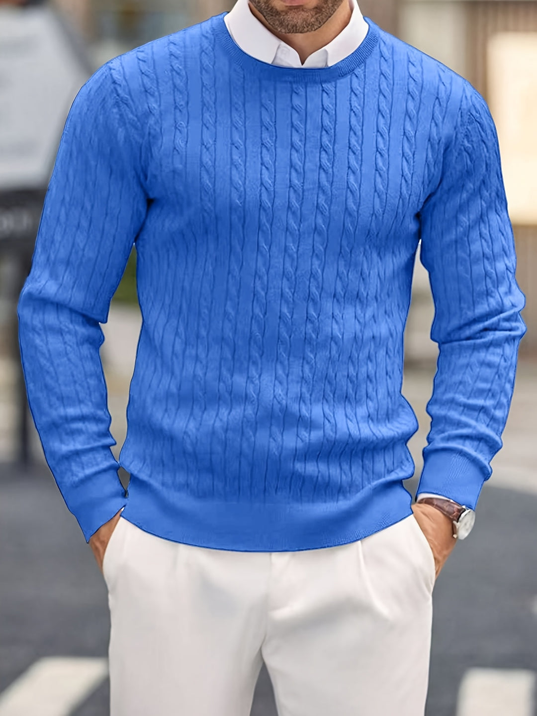 Men's Crew Neck Cable Knit Aran Jumper 3