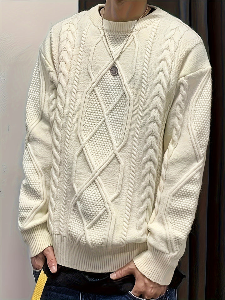 Men's Crew Neck Chunky Cable Aran Jumper 9