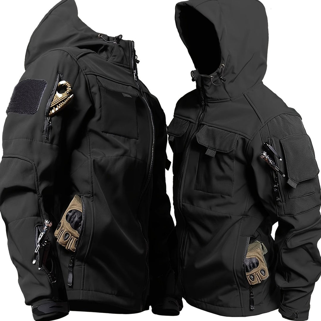 Men's Fleece Lined Hooded Softshell Multi Pocket Jacket 13