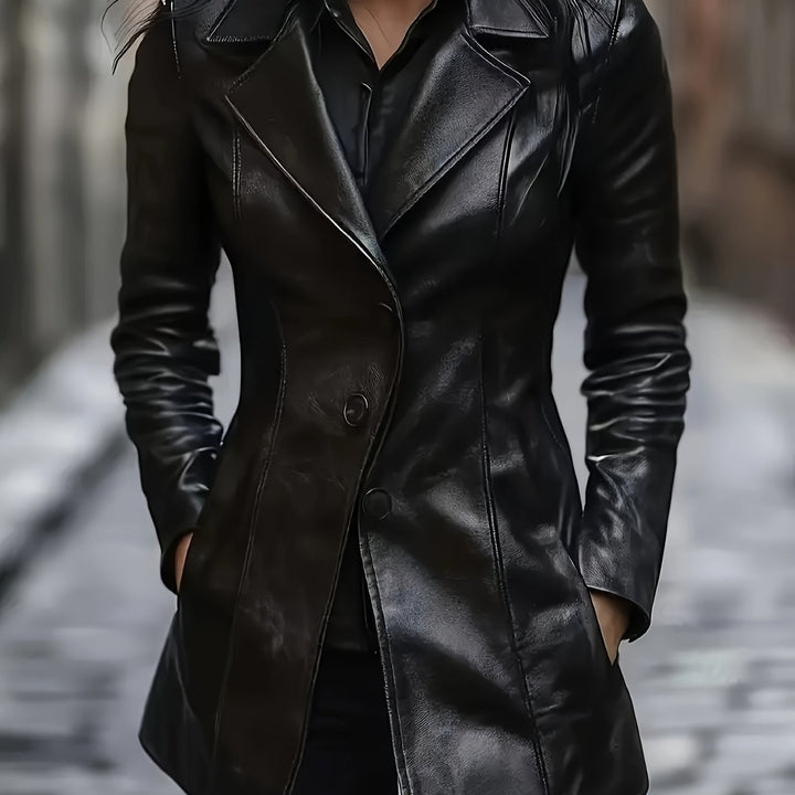 Women's Slim Fit Leather-Look Trench Coat 1