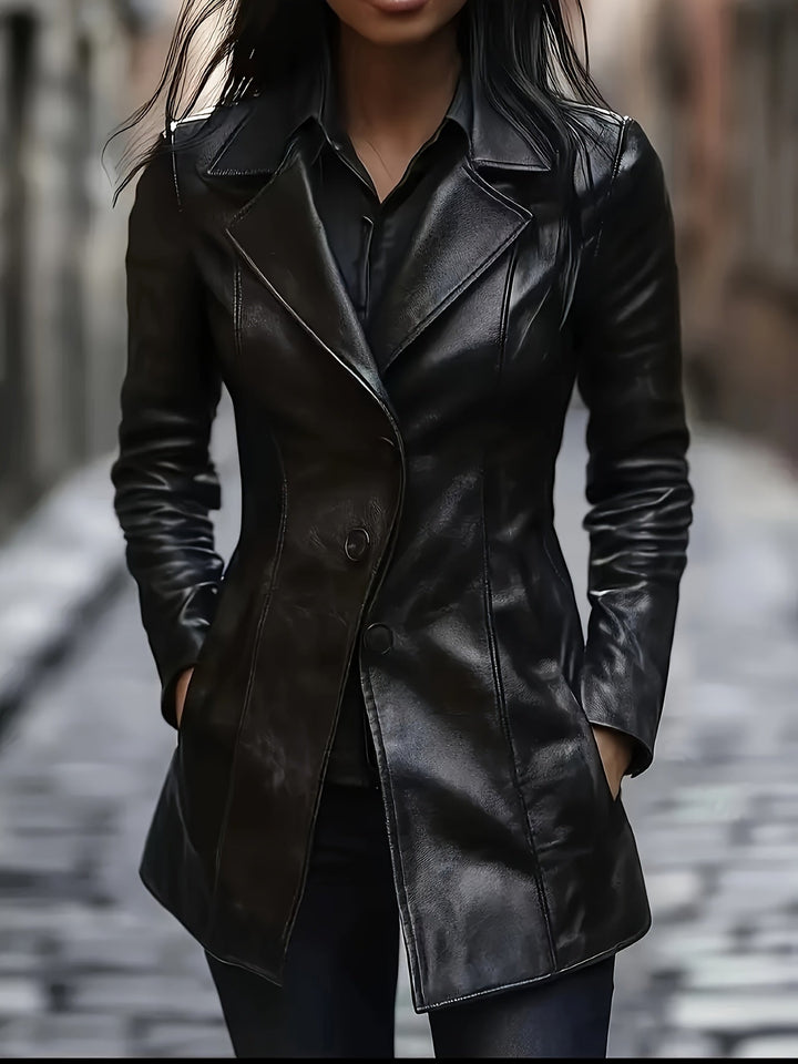 Women's Slim Fit Leather-Look Trench Coat 2