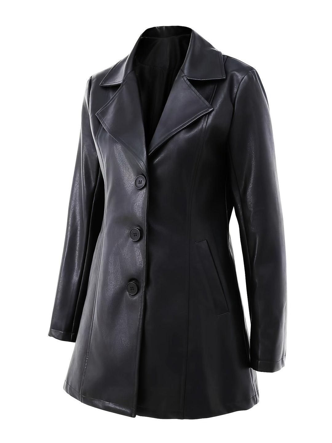 Women's Slim Fit Leather-Look Trench Coat 3