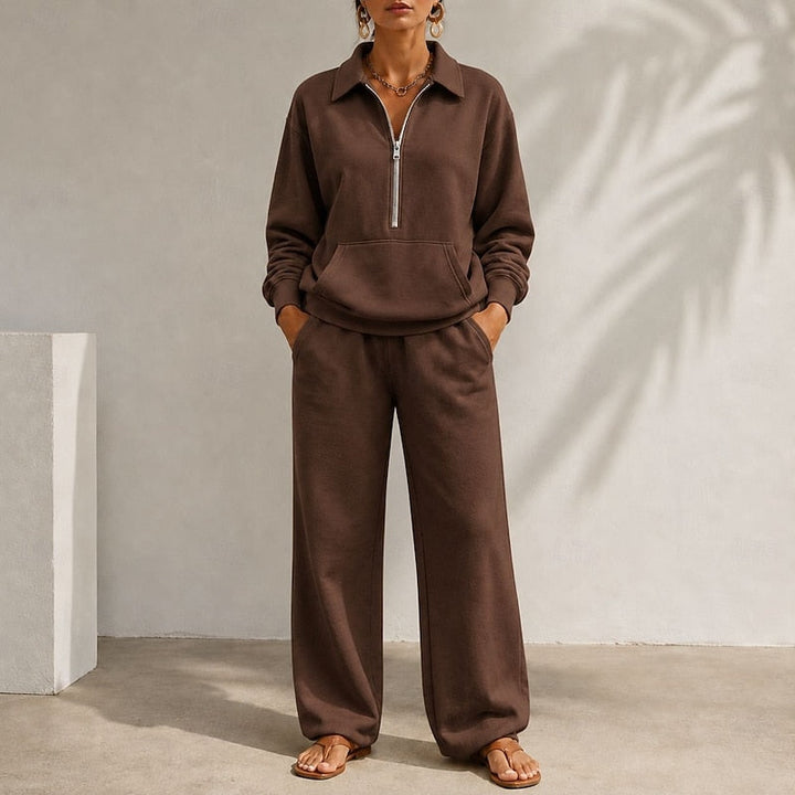 Women's Zip Collar Wide Leg Tracksuit Set 5