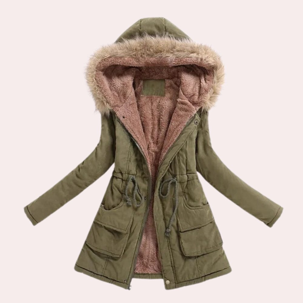 Women's Hooded Faux Fur Trim Fleece Lined Parka Jacket 1