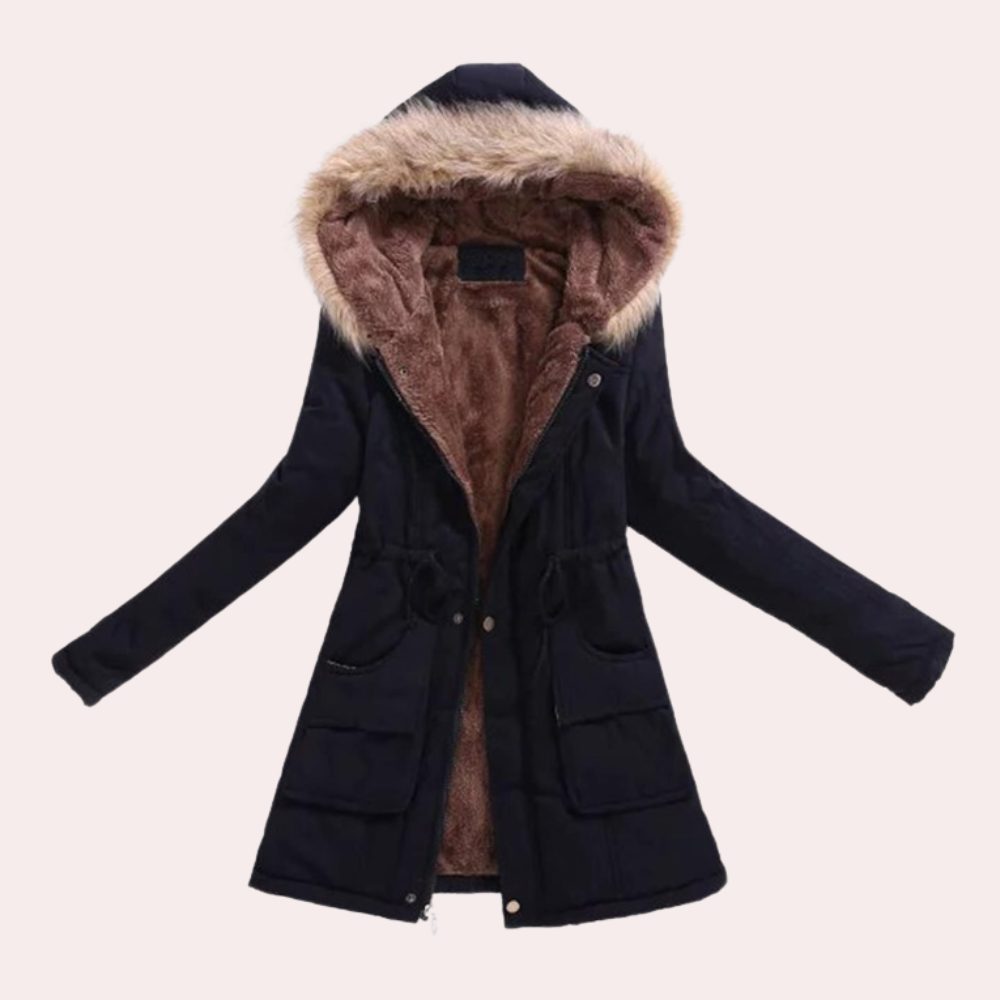 Women's Hooded Faux Fur Trim Fleece Lined Parka Jacket 2