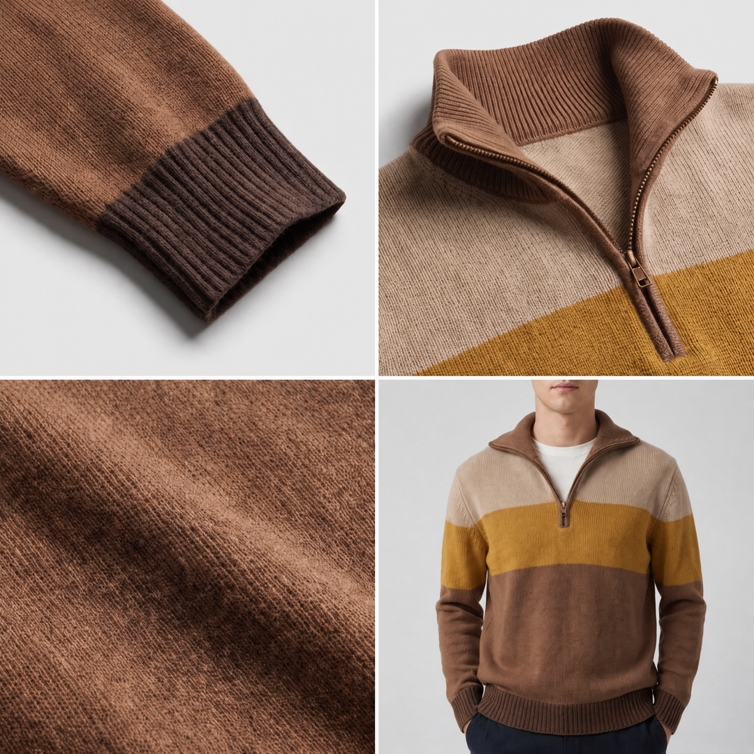 Men's Colour Block Quarter Zip Jumper