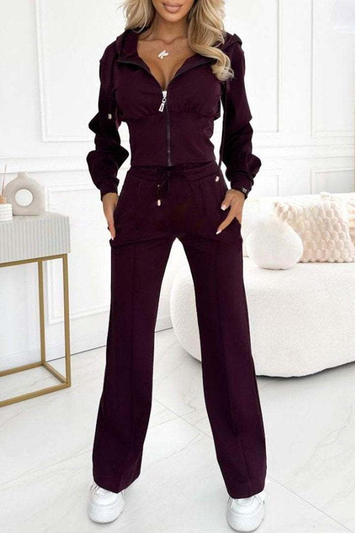 Women's Zip Front Cropped Tracksuit Set Co Ord 3