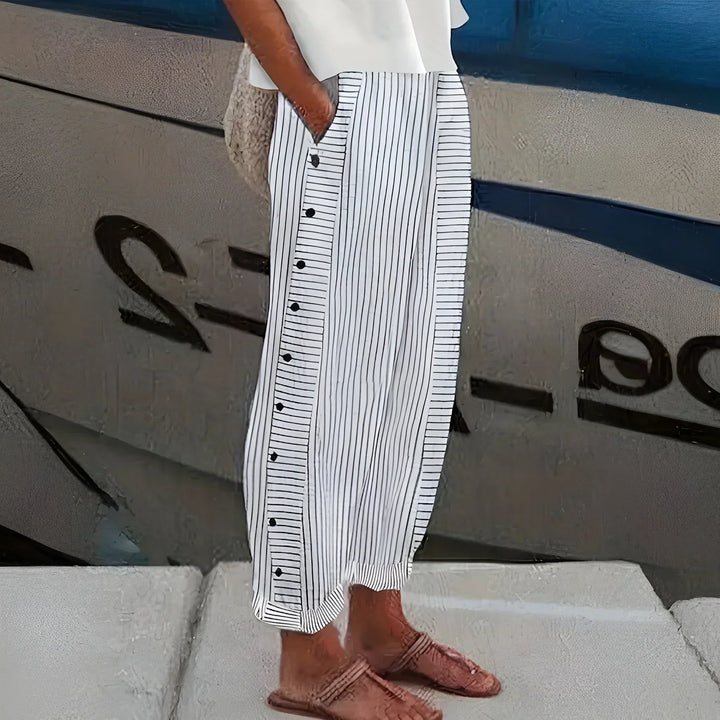 Sabrina | Lightweight Striped Linen-Blend Trousers