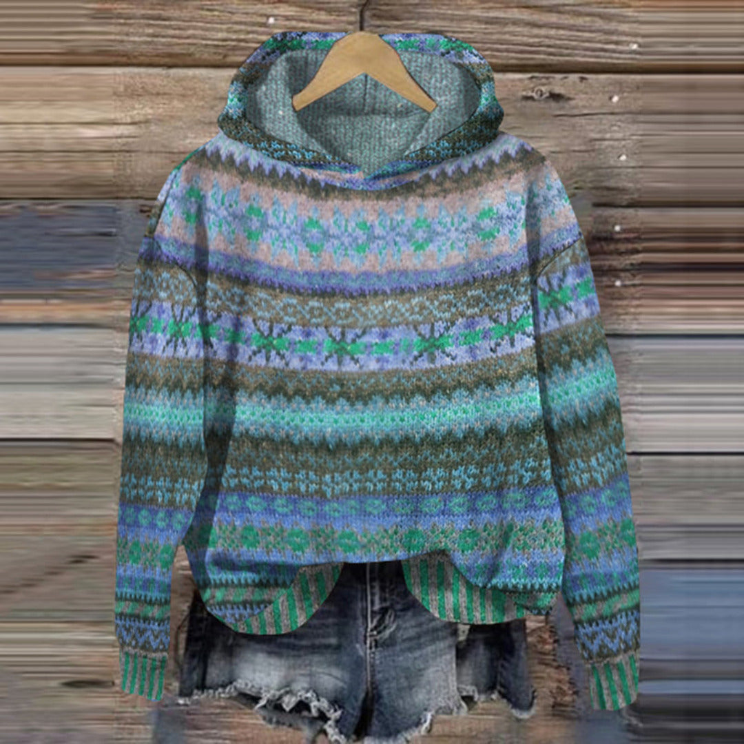 Holly | Women's Printed Ribbed Casual Knit Hoodie