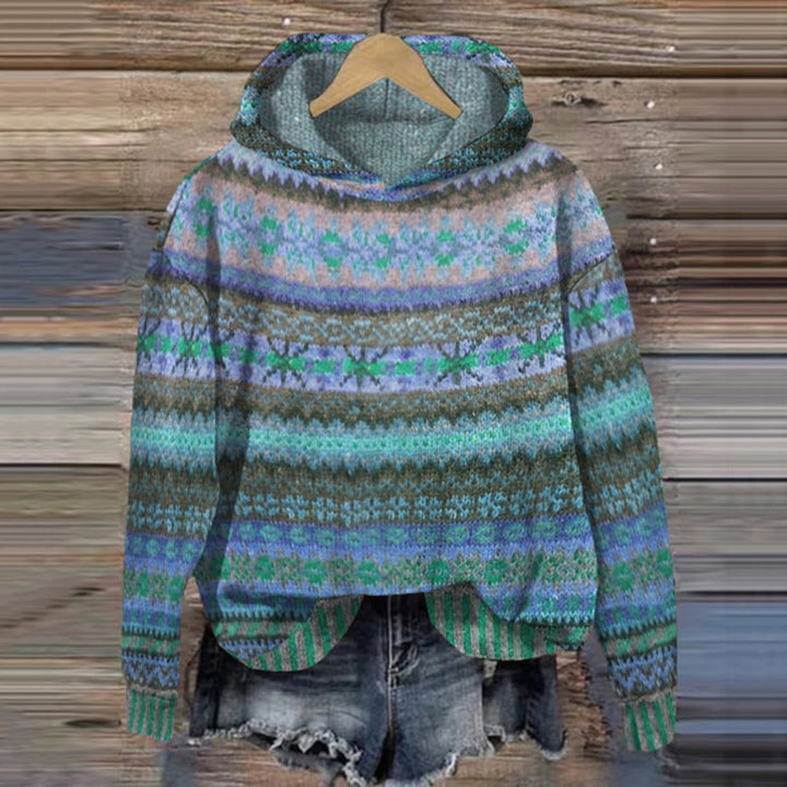 Holly | Women's Printed Ribbed Casual Knit Hoodie