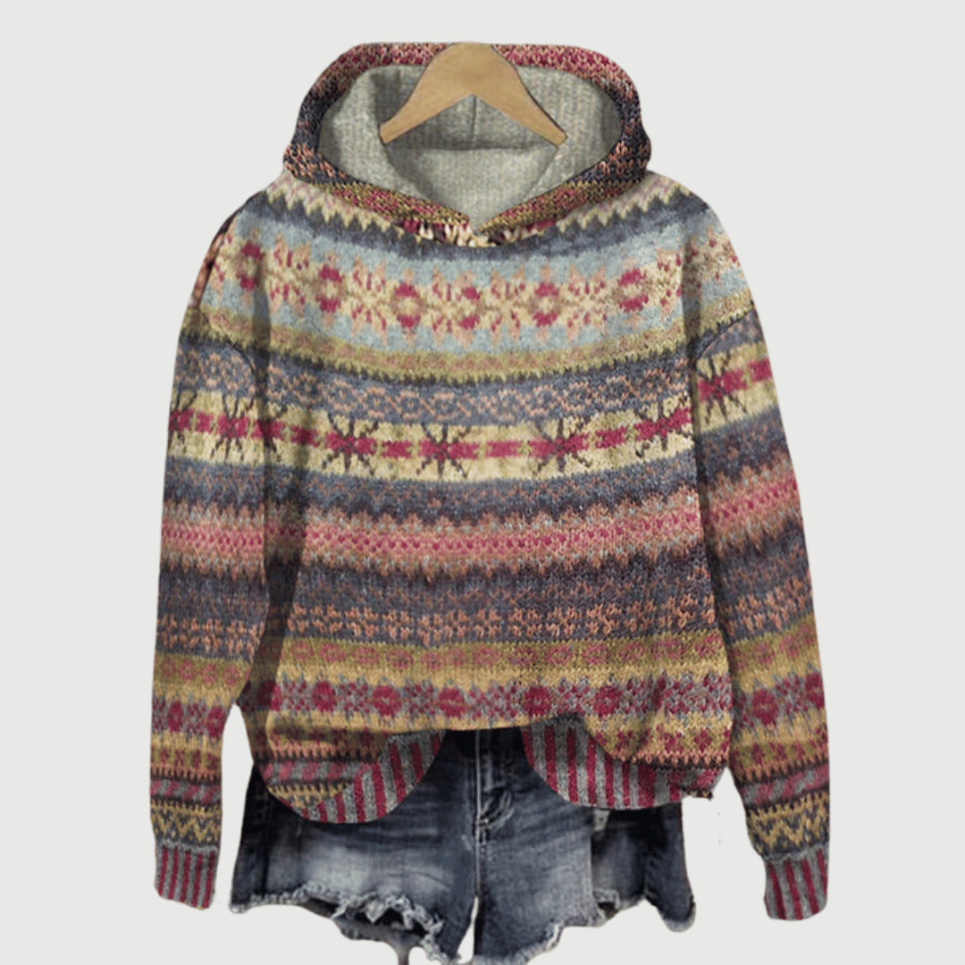 Holly | Women's Printed Ribbed Casual Knit Hoodie