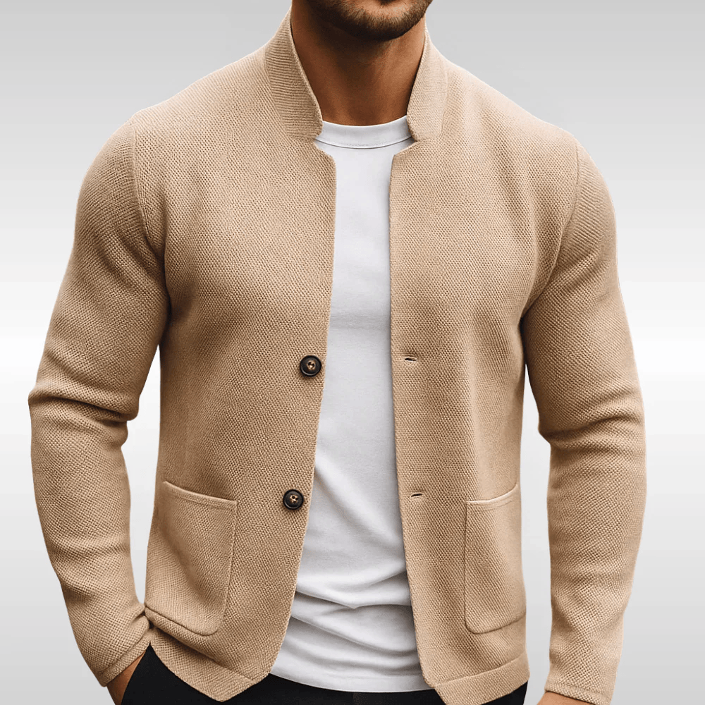 Frederick | Men's Textured Knit Cardigan with Mandarin Collar