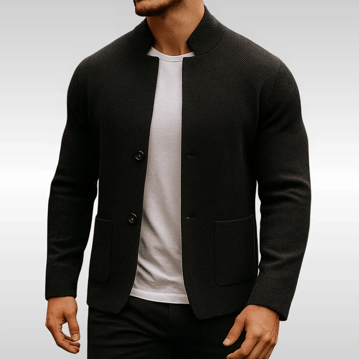 Frederick | Men's Textured Knit Cardigan with Mandarin Collar