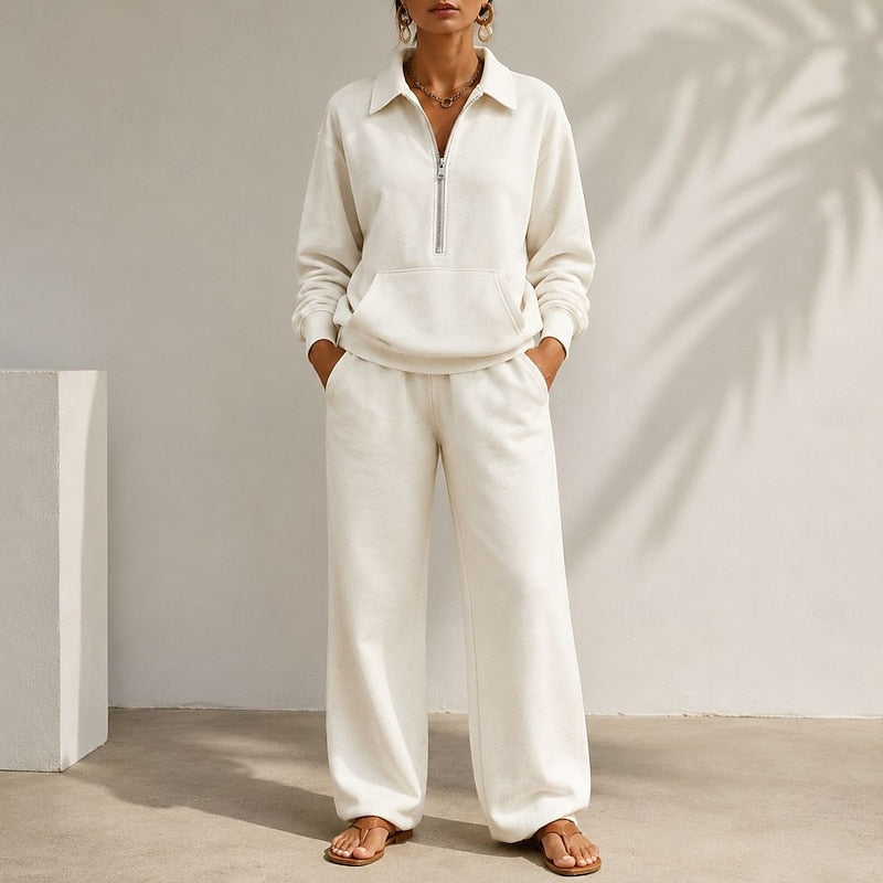 Women's Zip Collar Wide Leg Tracksuit Set 1