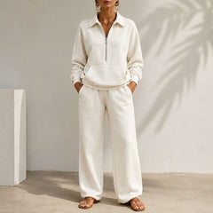 Ailis | Women's Zip Collar Wide Leg Tracksuit Set