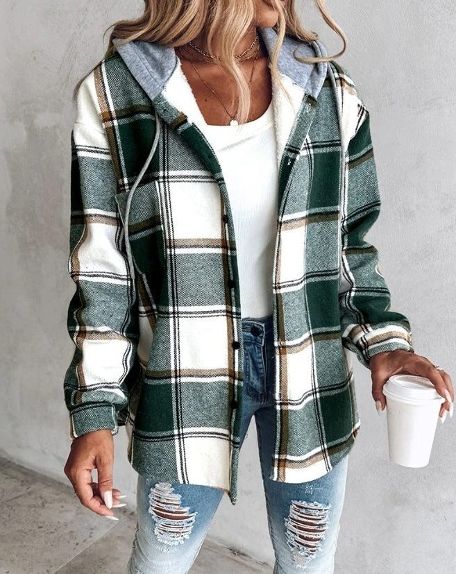 Women's Oversized Hooded Plaid Shirt Jacket 1