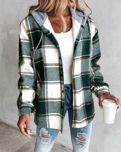 Shona | Women's Oversized Hooded Plaid Shirt Jacket