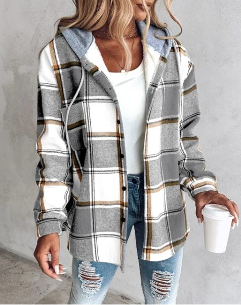 Women's Oversized Hooded Plaid Shirt Jacket 5