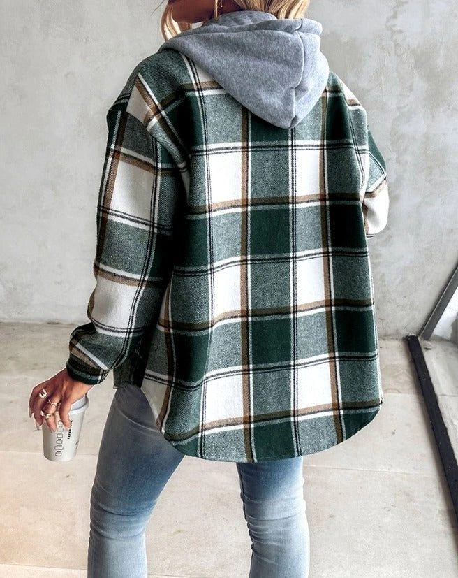 Women's Oversized Hooded Plaid Shirt Jacket 2