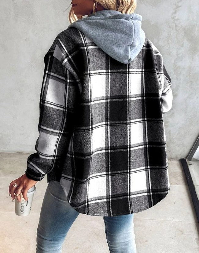 Women's Oversized Hooded Plaid Shirt Jacket 4