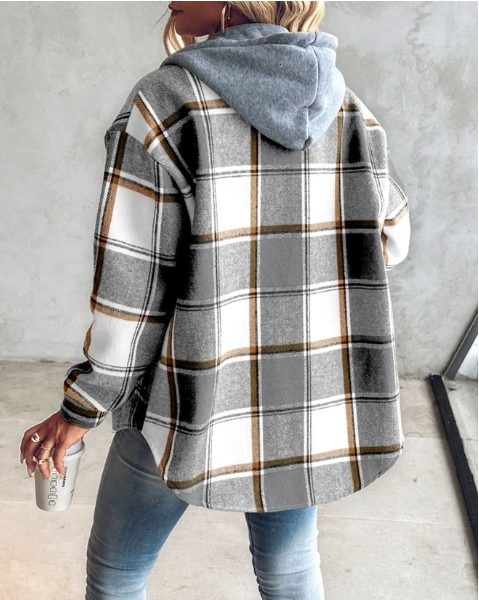 Women's Oversized Hooded Plaid Shirt Jacket 6